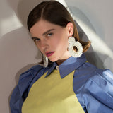 Hyperbole Big Pearl Dangle Geometric Ellipse Rhinestone Oversize Drop Earrings