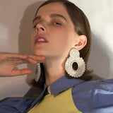 Hyperbole Big Pearl Dangle Geometric Ellipse Rhinestone Oversize Drop Earrings