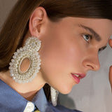 Hyperbole Big Pearl Dangle Geometric Ellipse Rhinestone Oversize Drop Earrings