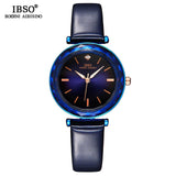 IBSO Brand Luxury Glass Design Wrist Watch Leather Quartz