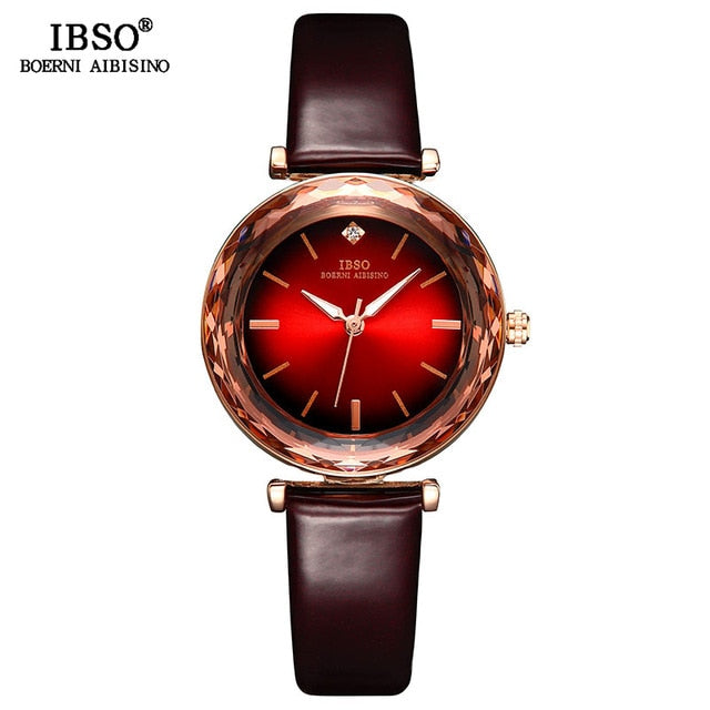 IBSO Brand Luxury Glass Design Wrist Watch Leather Quartz