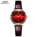 IBSO Brand Luxury Glass Design Wrist Watch Leather Quartz