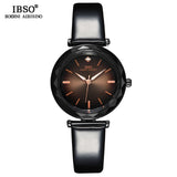 IBSO Brand Luxury Glass Design Wrist Watch Leather Quartz