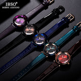 IBSO Brand Luxury Glass Design Wrist Watch Leather Quartz