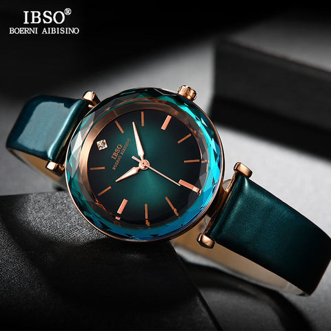 IBSO Brand Luxury Glass Design Wrist Watch Leather Quartz