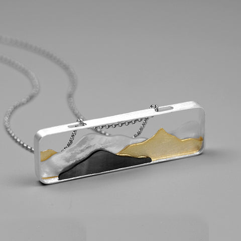 INATURE 925 Sterling Silver 3D Mountain Shell Pendant Necklace