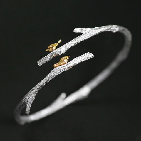 INATURE 925 Sterling Silver Bird on Branch Bracelet Bangles