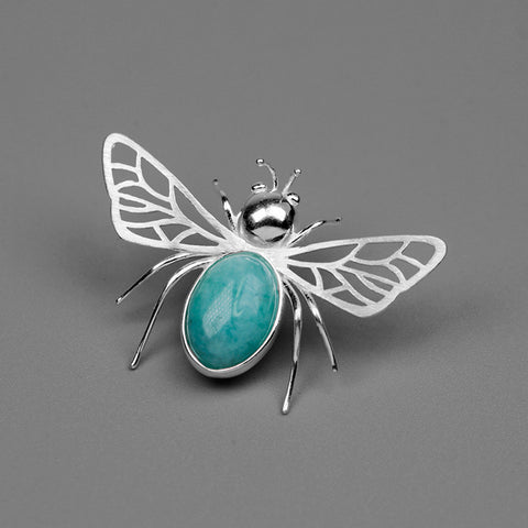 INATURE 925 Sterling Silver Blue Amazonite Queen Bee Brooch Pin