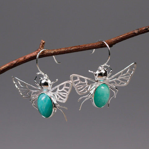 INATURE 925 Sterling Silver Blue Amazonite Queen Bee Earrings