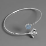 INATURE 925 Sterling Silver Blue Aquamarine Magnolia Flower Bracelet Bangle