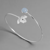 INATURE 925 Sterling Silver Blue Aquamarine Magnolia Flower Bracelet Bangle