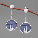 INATURE 925 Sterling Silver Blue Aventurine Florence Cathedral Long Drop Earrings
