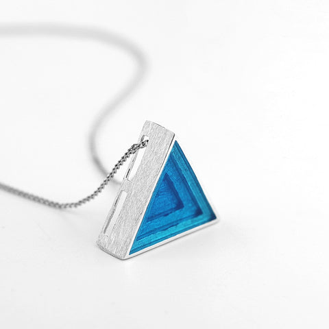 INATURE 925 Sterling Silver Blue Enamel Triangle Pendant Necklace