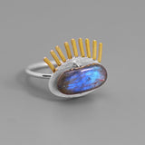 INATURE 925 Sterling Silver Blue Labradorite Big Eye Finger Rings