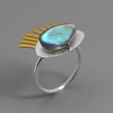 INATURE 925 Sterling Silver Blue Labradorite Big Eye Finger Rings