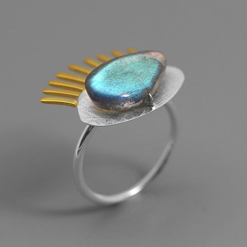 INATURE 925 Sterling Silver Blue Labradorite Big Eye Finger Rings