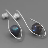 INATURE 925 Sterling Silver Blue Labradorite Eye Shape Stud Earrings