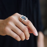 INATURE 925 Sterling Silver Blue Labradorite Geometric Tail Ring