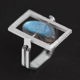 INATURE 925 Sterling Silver Blue Labradorite Geometric Tail Ring