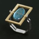 INATURE 925 Sterling Silver Blue Labradorite Geometric Tail Ring