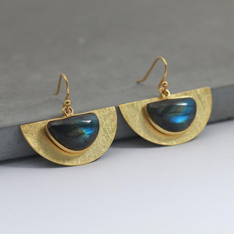 INATURE 925 Sterling Silver Blue Labradorite Personality Geometric Earrings