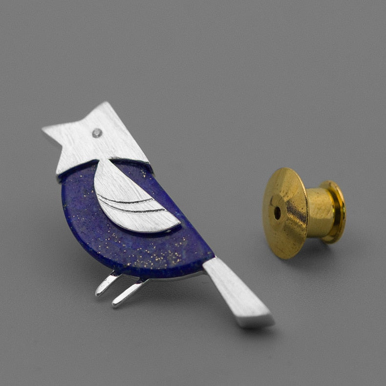 INATURE 925 Sterling Silver Blue Lapis Lazuli Bird Brooches