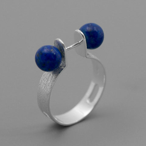 INATURE 925 Sterling Silver Blue Lapis Lazuli Geometric Rings