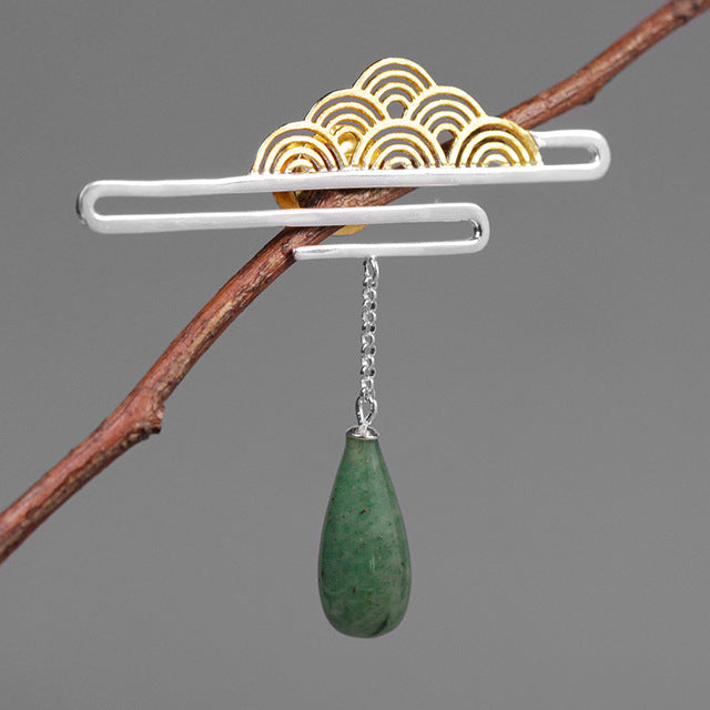 INATURE 925 Sterling Silver Blue Lapis Lazuli Vintage Cloud Water Drop Brooch Pins