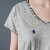 INATURE 925 Sterling Silver Blue Lapis Lazuli Vintage Cloud Water Drop Brooch Pins