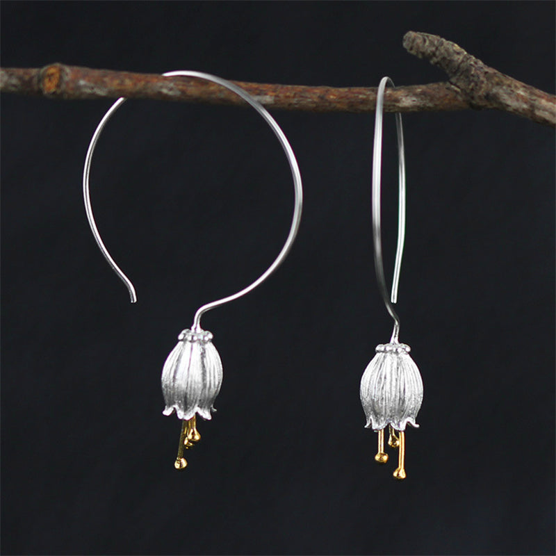 INATURE 925 Sterling Silver Canterbury Bell Flower Drop Earrings