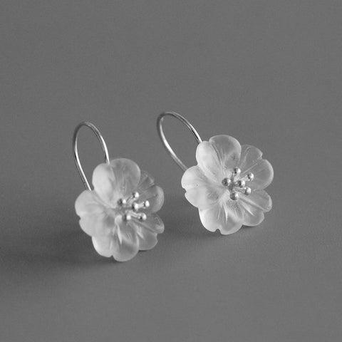 INATURE 925 Sterling Silver Clear Crystal Flower Drop Earrings