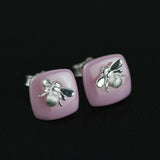 INATURE 925 Sterling Silver Cute Bee Ceramic Stud Earrings
