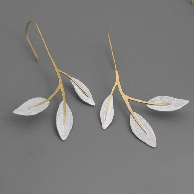 INATURE 925 Sterling Silver Dancing Leaves Drop Earrings