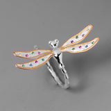 INATURE 925 Sterling Silver Dragonfly Rings for Women AAA Zircon Crystal Ring Female Party Jewelry