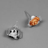 INATURE 925 Sterling Silver Elegant Coral Rose Flower Stud Earrings