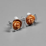 INATURE 925 Sterling Silver Elegant Coral Rose Flower Stud Earrings