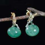 INATURE 925 Sterling Silver Fashion Animal Jewelry Natural Aventurine Cute Drinking Bird Stud Earrings