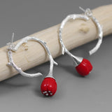 INATURE 925 Sterling Silver Fashion Branch Red Coral Flower Stud Earrings