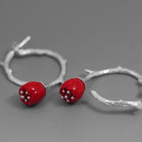 INATURE 925 Sterling Silver Fashion Branch Red Coral Flower Stud Earrings
