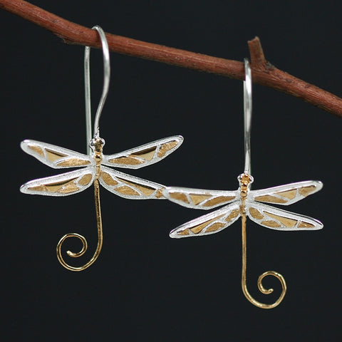 INATURE 925 Sterling Silver Fashion Dragonfly Dangle Earrings