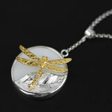 INATURE 925 Sterling Silver Fashion Dragonfly Leaf Ceramic Pendant Necklace