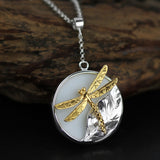 INATURE 925 Sterling Silver Fashion Dragonfly Leaf Ceramic Pendant Necklace