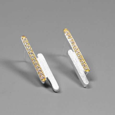 INATURE 925 Sterling Silver Geometric T Bar Zircon Stud Earrings