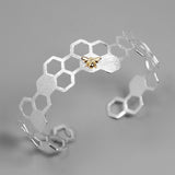 INATURE 925 Sterling Silver Fashion Honeycomb Bee Open Bracelet