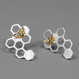 INATURE 925 Sterling Silver Fashion Honeycomb Bee Stud Earrings