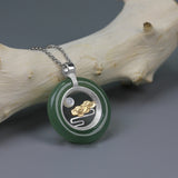 INATURE Sterling Silver Aventurine Shell Cloud and Moon Pendant Necklace