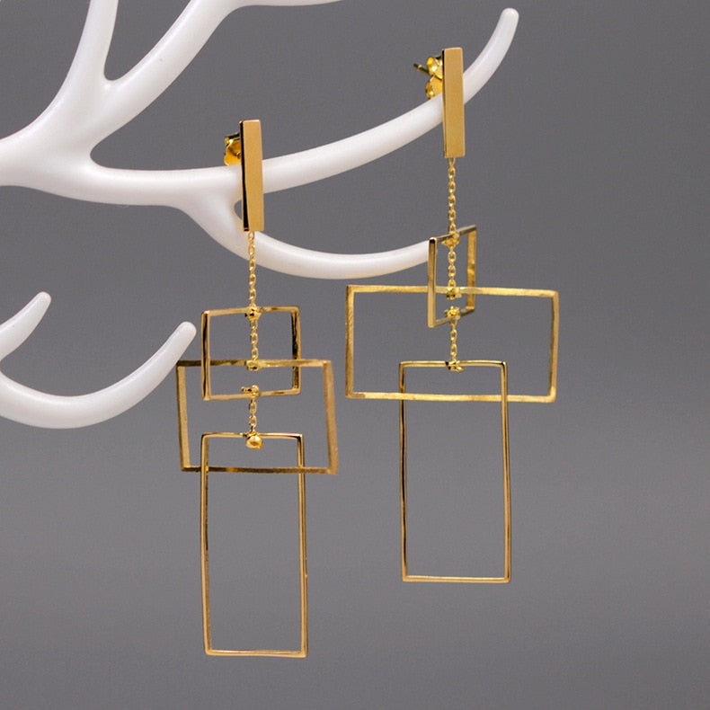 INATURE 925 Sterling Silver Fashion Punk Rectangle Drop Earrings