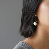 INATURE 925 Sterling Silver Fashion White Shell Pearl Ball Geometric Asymmetric Earring