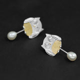 INATURE 925 Sterling Silver Freshwater Pearl Cute Owl Stud Earrings