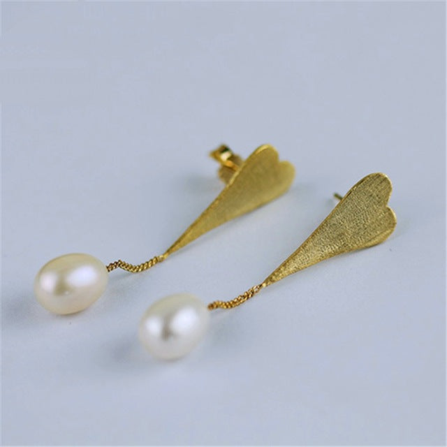INATURE 925 Sterling Silver Freshwater Pearl Heart Drop Earrings